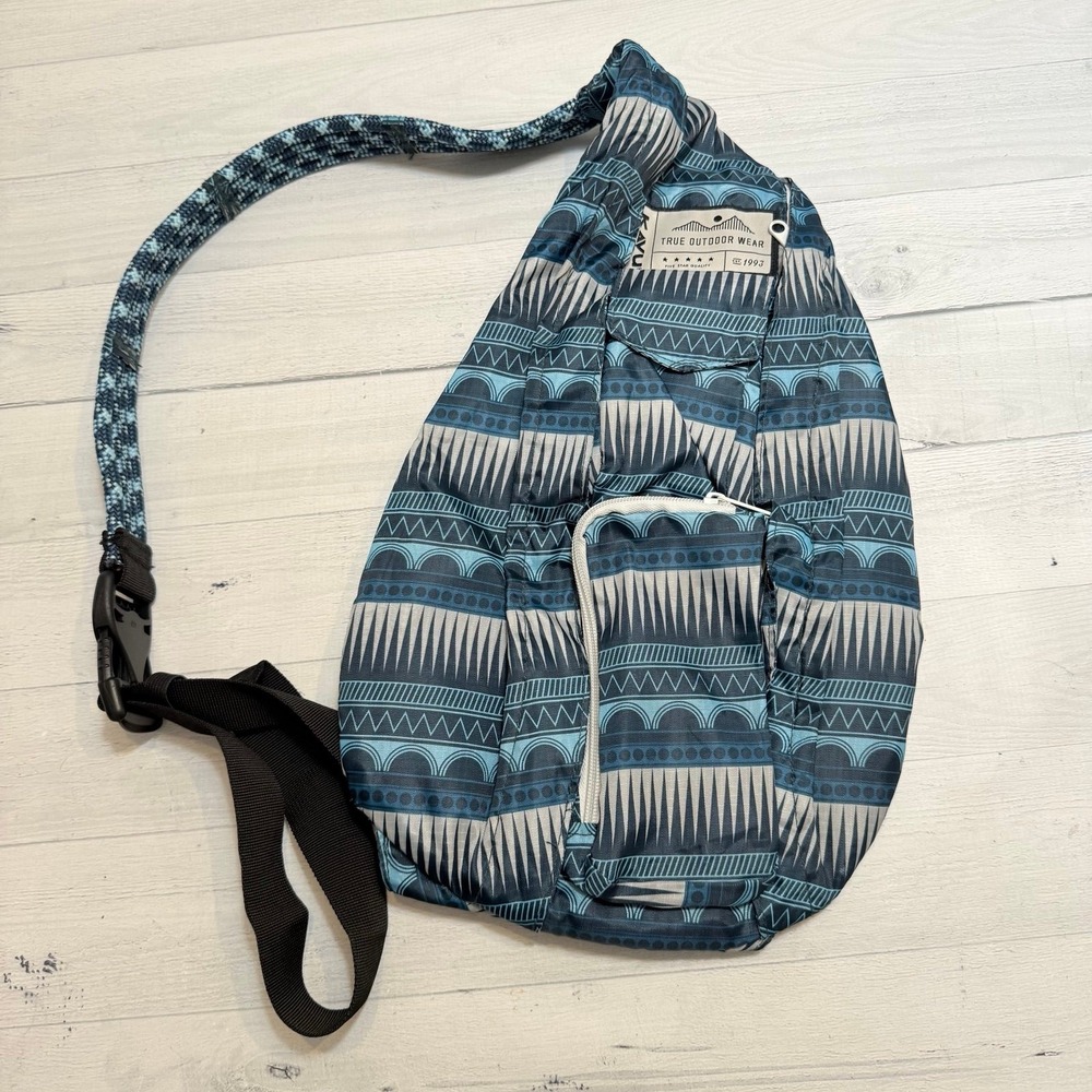 KAVU sling bag blue and white geometric‎ pattern